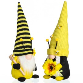 Argodaze 2PCS Bumble Bee Gnomes Handmade Spring Summer Plush Decor Dolls Swedish Home Tiered Tray Tomte Decorations