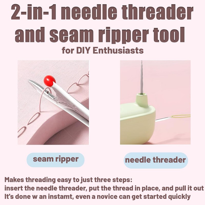 Needle Threaders,Seam Ripper,2 Pcs Retractable Needle Threader 2 in 1
