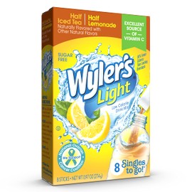 Wyler's Light Water Drink Mix, Singles To Go, Half Iced Tea & Half Lemonade, 1 Box, 8 Sticks Per Box (8 Sticks Total)
