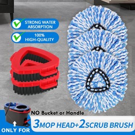 For O-Cedar Rinse Clean 2 Tank Mop 3PC Spin Mop Heads & Scrub Brush Refills Microfiber Spin Mop Replacement for Mother's Day Without Bucket:_3pcRinsemop+1brush