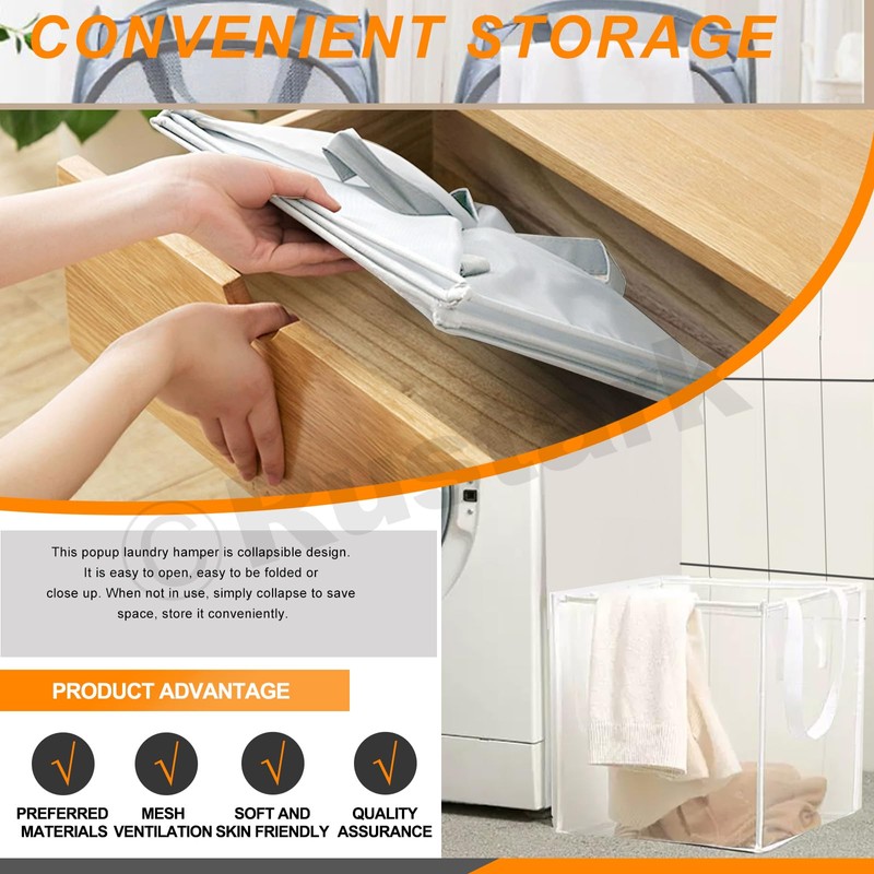Rustark 1 Pack White Mesh Pop Up Laundry Hampers Foldable