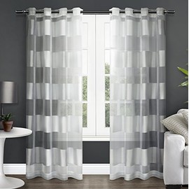 Exclusive Home Curtains Navaro Striped Sheer Grommet Top Curtain Panel Pair, 54x84, Winter White, 2 Count