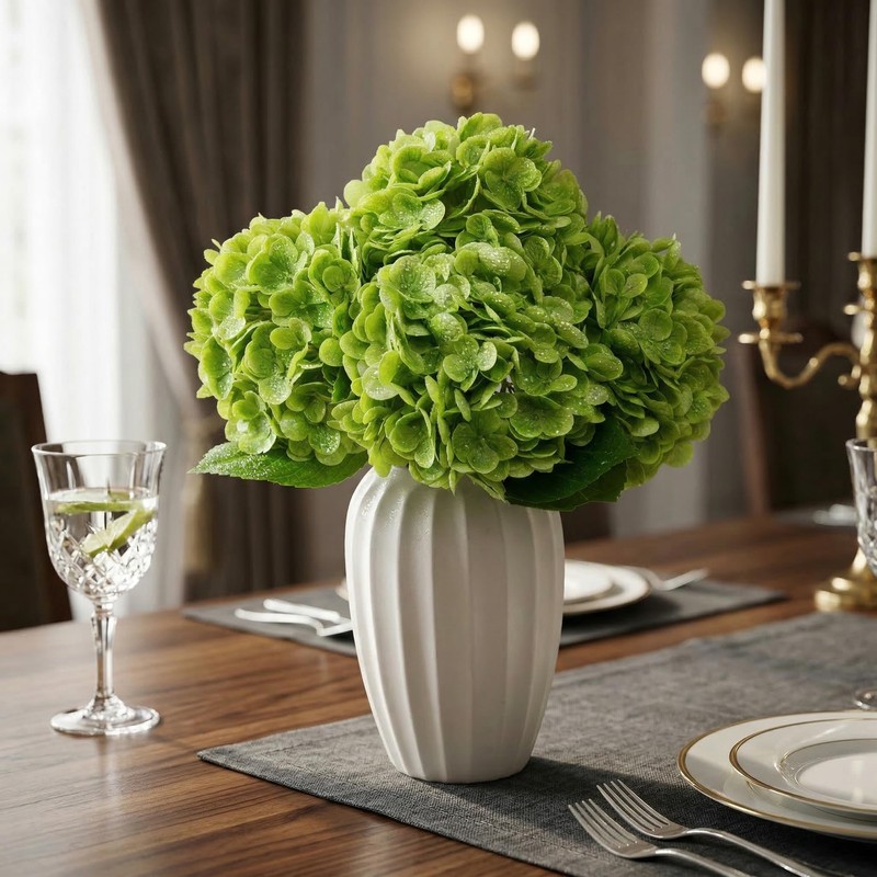 4 Pcs Real Touch Artificial Hydrangea flowers，Realistic Fake Flowers，Green