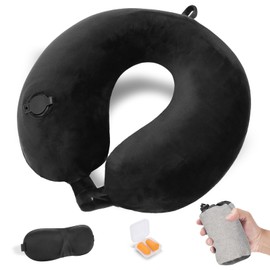 Cirorld Aeroplane Inflatable Neck Pillow, Travel Pillow, Inflatable Aeroplane, Neck Pillow, Adult Inflatable Neck Pillow, Travel with Eye Mask and Ear Plugs (Black)