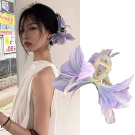 CRIZAN Lilac Lily Silk Flower Hair Clip with Teeth Hair Claw Large Floral Hair Accessory For Women Girls