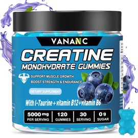 Creatine Monohydrate Gummies 5000 mg for Men & Women, Sugar-Free,Low in Calories,with L-Taurine + Vitamins for Increasing Muscle Strength, Improving Endurance,120 Gummies