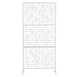74.8" H x 35.4" W Metal Privacy Screen, Freestanding Decorative Privacy Screen with Stand, Outdoor Privacy Screens and Panels, Outdoor Privacy Panels Decorative Privacy Fence, Oval Pattern, White