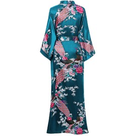 BABEYOND Women's Kimono Robe Long Robes with Peacock and Blossoms Printed Kimono Nightgown 53 inches Long