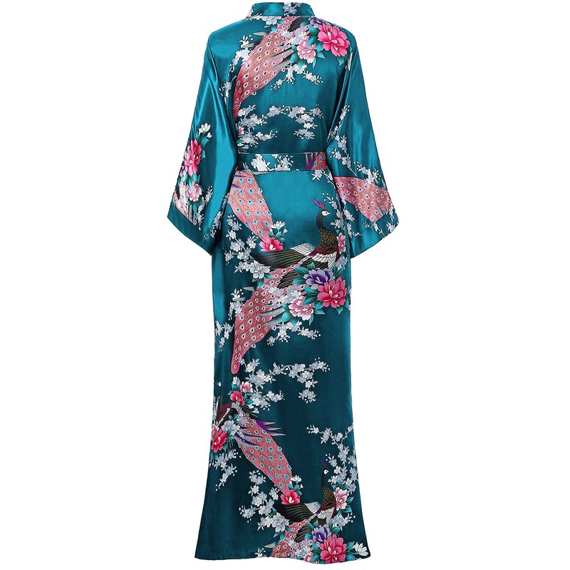 BABEYOND Women's Kimono Robe Long Robes with Peacock and Blossoms