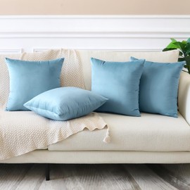 Sungeek Set of 4 Decorative Cushion Covers Solid Soft Velvet Pillow Covers with Invisible Zipper Square Throw Pillow Cases for Sofa Car Patio Bedroom Living Room 45x45cm Light Blue