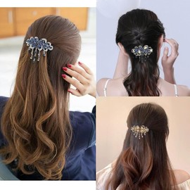Vintage Royal Rhinestone Tassel Hair Barrette, Dark Blue