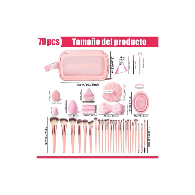 Set de 70 Piezas Brochas de Maquillaje Profesional Completo, Juego