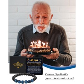 CheersLife Gift 60th Birthday Man Bracelet Men Natural Stone 60th Birthday Gift Idea for Man Jewellery Original Men's Gift for Dad Godfather Husband Boyfriend Uncle Boss FR, Stone, Bead