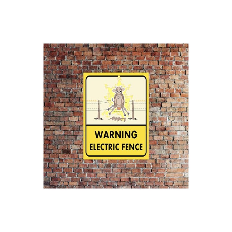 Warming Electric Fence FUNNY METAL SIGN 200MM X 150MM (1941H1)