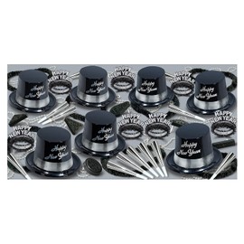 Beistle Legacy Assortment for 50 People New Year’s Eve Party Photo Booth Props – Hats, Tiaras, Noisemakers, Necklaces, One Size, Black/Silver