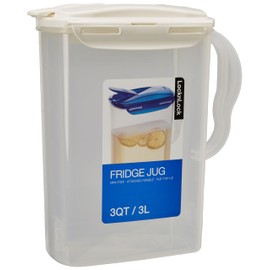 LocknLock Aqua Fridge Door Water Jug with Handle BPA Free Plastic Pitcher with Flip Top Lid Perfect for Making Teas and Juices, 3 Quarts, White