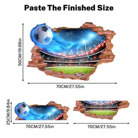 YunBey Football Wallpaper for Boys Bedroom 3D Football Wall Stickers Large Boys Wall Stickers Football Wall Decals for Kids Teens Living Room Playroom Classroom (70×50CM)