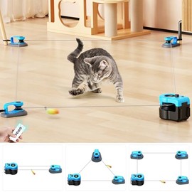 AsFrost Upgraded Interactive Cat Toy for Indoor Cats, Auto/Manual Control DIY Cat Feather Mouse Toy Treadmill for Bored Kitten Puppy Play Chase Run Exercise Hunting Mental Stimulation-Sky Blue