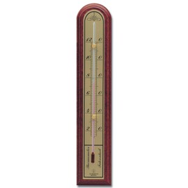 Hokco Analog Indoor Wall Thermometer Solid Oak Wood with Brass Scale 10 inch (Mahogany Finish)