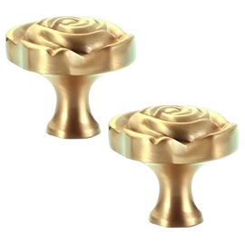 LD-YUNJIA Modern Rose Cabinet Knobs Brass for Cupboard Dresser Door Pull Round Flower Drawer Handles Furniture Kitchen Decorative 2 Pieces(Gold)