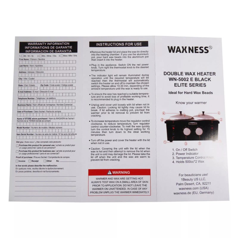 Waxness Professional Double Wax Heater WN-5002 E Black Elite Series