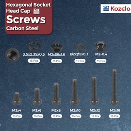 Kozelo 150pcs M2 Socket Head Cap Screws Bolts Nuts Assortment Kit - [M2x4/6/8/10/12/16mm] Alloy Steel Fully Threaded Black Oxide 12.9 Internal Hex Screw for 3D Printer Use