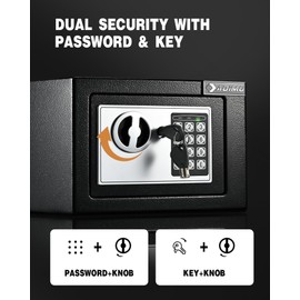 ADIMO Small Digital Safe for Home, Dual Access Safe with Emergency Keys, Strong Steel Body, Hidden Money Box for Valuables, Jewelry, and Cash, for Bedroom, Office, or Dorm