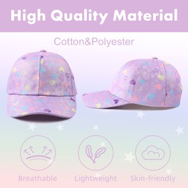 Zsedrut Girls Baseball Cap Kids Cute Sun Hat Adjustable Trucker Hats Toddler Unicorn Ponytail Caps Spring Summer (3-8Y,Purple Heart)