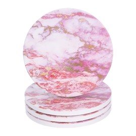 sourcing map 4Pcs Absorbent Coasters Pink Marble Gilding Pattern Round Coaster with Cork Backing Non-Slip for Home Office 4inches.