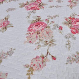 Cozy Line Home Fashions Josephine Spring Peony Pink Ivory Floral Shabby Chic Reversible 100% Cotton Quilted Throw Blanket 60" x 50" Machine Washable and Dryable (Peony)