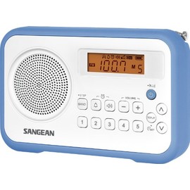 Sangean PR-D18BU AM/FM Portable Digital Radio with Protective Bumper, White/Blue