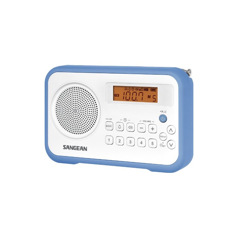 Sangean PR-D18BU AM/FM Portable Digital Radio with Protective Bumper, White/Blue