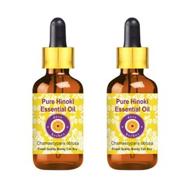 Deve Herbes Pure Hinoki Essential Oil (Chamaecyparis obtusa) with Glass Dropper Steam Distilled (Pack of Two) 100ml X 2 (6.76 oz)