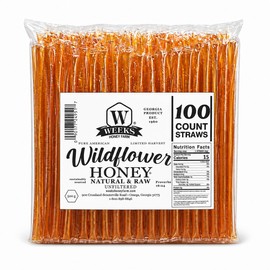 Weeks Honey Farm Pure Raw Wildflower Honey Straws, 100 Count – 100% Natural Single-Serve Honey Packs, Kosher Certified, On-the-Go Energy Boost & Healthy Snacking, Made from Georgia Wildflowers
