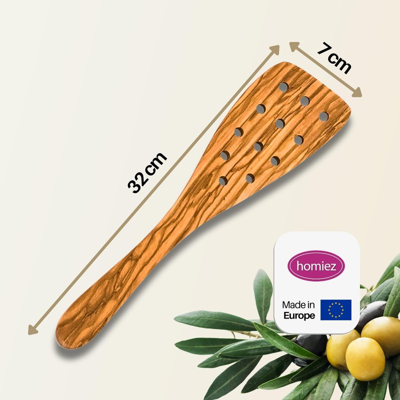 Hansi/Olive Wood Spatula Curved with 12 Holes