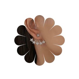 Allereya Vintage Crystal Star Ear Jacket Earrings Silver Cz Star Stud Earrings Rhinestone Star Ear Climber Earrings Sparkly Crystal Ear Jacket Earrings Jewelry for Women and Girls