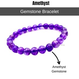 GEMSITE 8 mm Gemstones Amethyst Beaded Bracelets For Men, Women, and Teens Semi-Precious Stone Healing Stretch Round Bead Crystal Bracelets Unisex