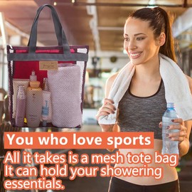 Rotema Mesh Shower Bags with Zipper, 11.8x9.8Inches, Gym Essentials, Camping Toiletry Bags (4pack, burgundy)