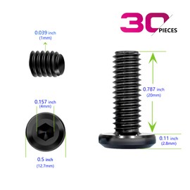 M6 Bolts x 20 mm 30pcs Flat Head Hex Socket Cap Screws Bolts,Metric,Thread Pitch 1mm,Alloy Steel,Black Oxide,Full Thread,with Hex Spanner,for Furniture,Beds,TV Stands,Frames,Office Chair (30, 20 mm)