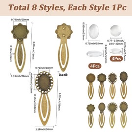 SUNNYCLUE 1 Box 8 Sets Bronze Bookmarks Cabochon Tray Bookmark Alloy Metal Include Books Read Blank Photo Transparent Marks Kit Bezels for Jewelry Making Charms Book Reading DIY Supplies Women Adults