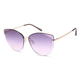 styleBREAKER 09020123 Women's Cateye Sunglasses with Diamond Cut Frameless with Tinted Lenses Metal Temple, Frame gold/glass purple gradient