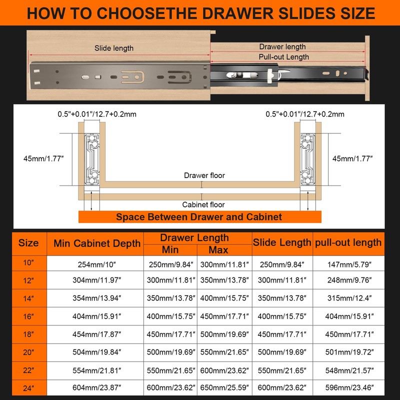 18 inch Drawer Slides 6 Pairs (12pcs) Soft Close 3