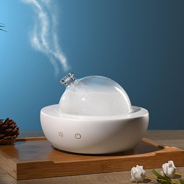 Fancemot Glass Essential Oil Diffuser with Real Wood Base, 180ml