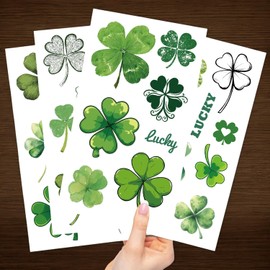 Amazleer Shamrock Tattoos Individually Wrapped Bulk, St Patricks Day Tattoos, Party Favors for Women Gifts Adults Face Tattoo Irish Accessories (10 Unique Sheets - Green)