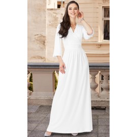 KOH KOH Plus Size Womens Long Kimono Sleeve with Sleeves Wrap Fall Winter Empire Waist Flowy Casual Formal Cute Maternity Robe Abaya Gowns Gown Maxi Dress Dresses, Ivory White 4XL 26-28