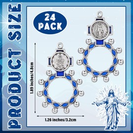 Huquary 24 Pcs Pocket Rosary Ring Blue Medal Rosary Ring Traditional Finger Rosary Ring Bulk Catholic Rosary Christian Jewelry Crucifix for Baptism Favors Prayer Accessories