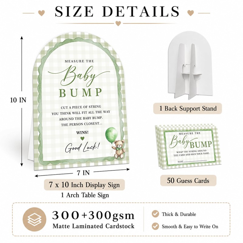 Green retro plaid Theme Baby Shower Games, Measure the Baby