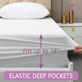 Akicia Waterproof Mattress Protector Twin Size, Bed Wetting Potty Training Cover for Kids, Single White Water Proof Pee Protective Fitted Sheet, with 18 Inch Deep Pockets, Washable, Soft