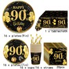 90th Birthday Party Supplies, 85PCS Black and Gold 9in 7in