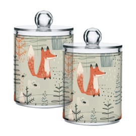 SDMKA 2 Pack Apothecary Jars Bathroom Cute Fox Qtip Holder Dispenser Clear Plastic Storage Canister Jar with Lid for Cotton Ball, Cotton Swab